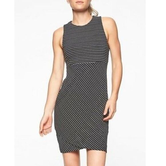 ATHLETA Black and White Stripe La Palma sleeveless Wrap Dress - Picture 12 of 12